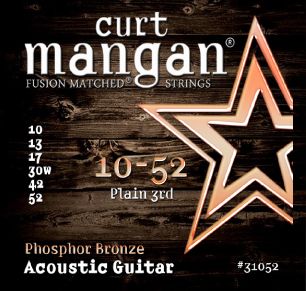 Curt Mangan Fusion Matched Phosphor Bronze Acoustic Guitar Strings 31052 Plain 3rd 10-52