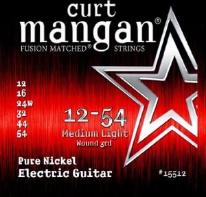 Curt Mangan Fusion Matched Pure Nickel Electric Guitar Strings 15512 Medium-Light Wound 3rd 12-54