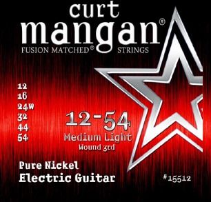 Curt Mangan Fusion Matched Pure Nickel Electric Guitar Strings 15512 Medium-Light Wound 3rd 12-54