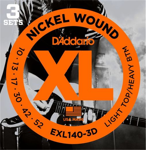 D'Addario 3 Pack EXL Nickel Wound Electric Guitar Strings EXL140-3D Light/Heavy 10-52