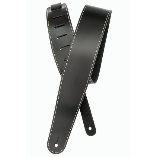 D'Addario Classic Leather Guitar Strap Black with White Stitch