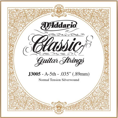 D'Addario Classical Guitar Single Strings - Classics Basses J3005 Single Silver Wound 035/J30 5th Normal Tension