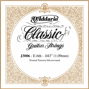 D'Addario Classical Guitar Single Strings - Classics Basses J3006 Single Silver Wound 043/J30 6th Normal Tension