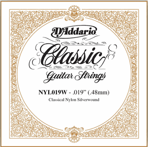 D'Addario Classical Guitar Single Strings - Classics Basses NYL019W Single Silver Wound 019