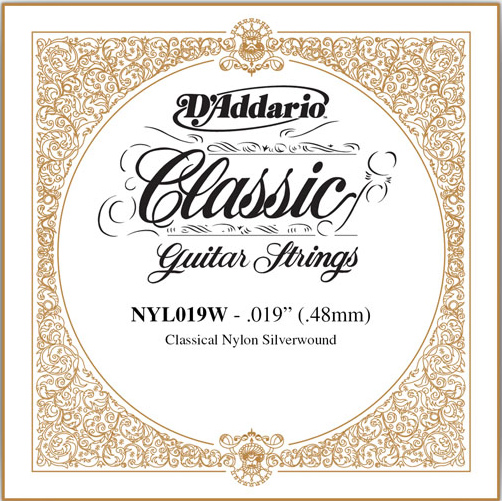 D'Addario Classical Guitar Single Strings - Classics Basses NYL019W Single Silver Wound 019