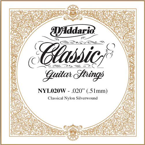 D'Addario Classical Guitar Single Strings - Classics Basses NYL020W Single Silver Wound 020