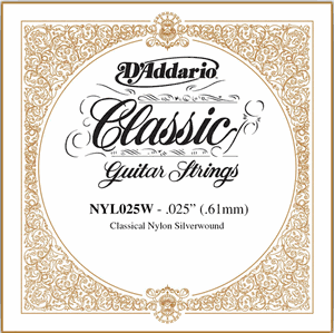 D'Addario Classical Guitar Single Strings - Classics Basses NYL025W Single Silver Wound 025