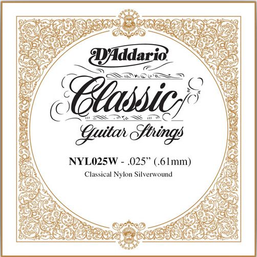 D'Addario Classical Guitar Single Strings - Classics Basses NYL025W Single Silver Wound 025