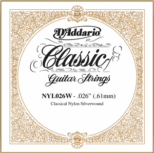 D'Addario Classical Guitar Single Strings - Classics Basses NYL026W Single Silver Wound 026