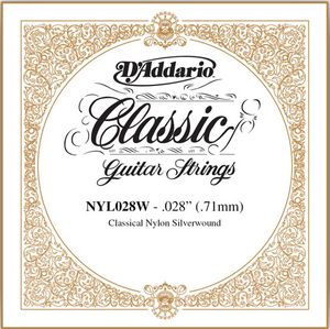D'Addario Classical Guitar Single Strings - Classics Basses NYL028W Single Silver Wound 028/J54 Alternative 4th