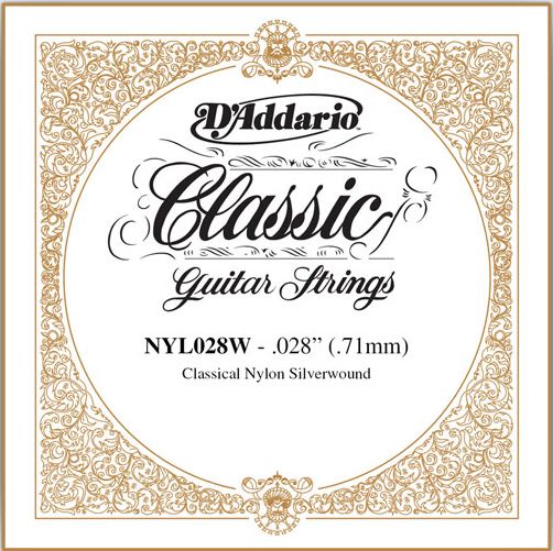 D'Addario Classical Guitar Single Strings - Classics Basses NYL028W Single Silver Wound 028/J54 Alternative 4th