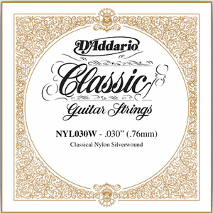D'Addario Classical Guitar Single Strings - Classics Basses NYL030W Single Silver Wound 030/J54 Alternative 4th