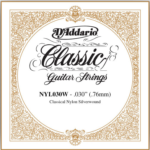 D'Addario Classical Guitar Single Strings - Classics Basses NYL030W Single Silver Wound 030/J54 Alternative 4th