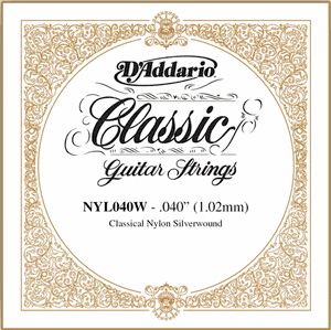 D'Addario Classical Guitar Single Strings - Classics Basses NYL040W Single Silver Wound 040