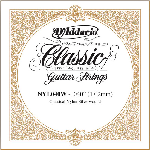D'Addario Classical Guitar Single Strings - Classics Basses NYL040W Single Silver Wound 040