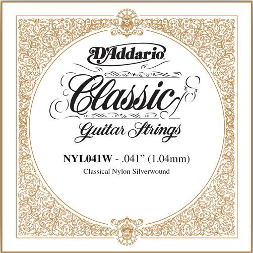 D'Addario Classical Guitar Single Strings - Classics Basses NYL041W Single Silver Wound 041