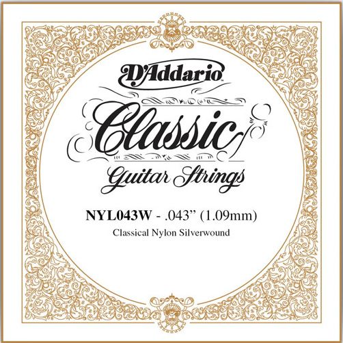 D'Addario Classical Guitar Single Strings - Classics Basses NYL043W Single Silver Wound 043