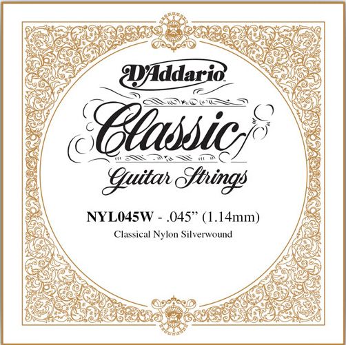 D'Addario Classical Guitar Single Strings - Classics Basses NYL045W Single Silver Wound 045