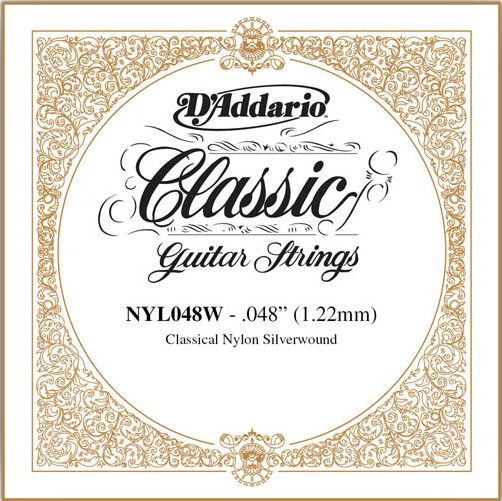 D'Addario Classical Guitar Single Strings - Classics Basses NYL048W Single Silver Wound 048