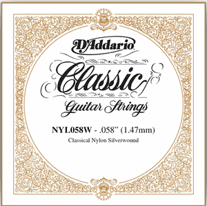 D'Addario Classical Guitar Single Strings - Classics Basses NYL058W Single Silver Wound 058
