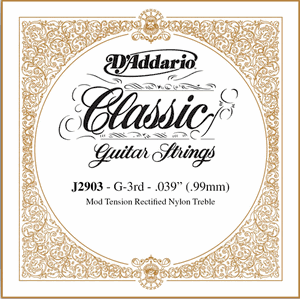 D'Addario Classical Guitar Single Strings - Classics Trebles J2903 Single Rectified Nylon 039/J29 3rd Moderate Tension