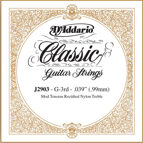 D'Addario Classical Guitar Single Strings - Classics Trebles J2903 Single Rectified Nylon 039/J29 3rd Moderate Tension