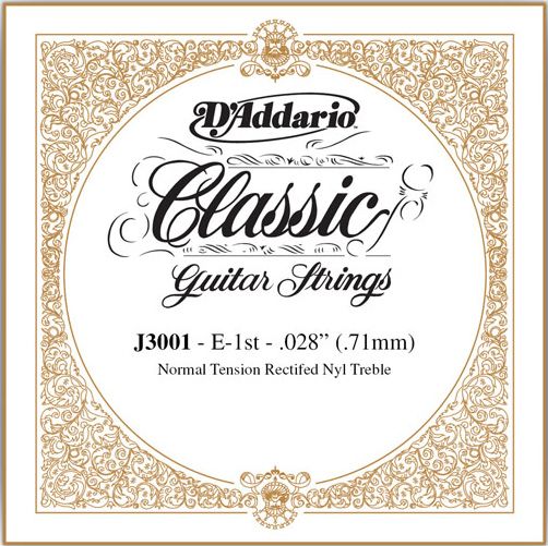D'Addario Classical Guitar Single Strings - Classics Trebles J3001 Single Rectified Nylon 028/J30 1st Normal Tension