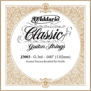 D'Addario Classical Guitar Single Strings - Classics Trebles J3003 Single Rectified Nylon 040/J30 3rd Normal Tension