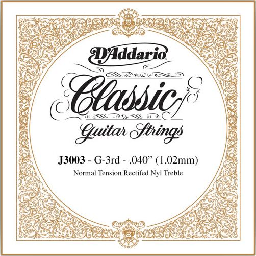 D'Addario Classical Guitar Single Strings - Classics Trebles J3003 Single Rectified Nylon 040/J30 3rd Normal Tension