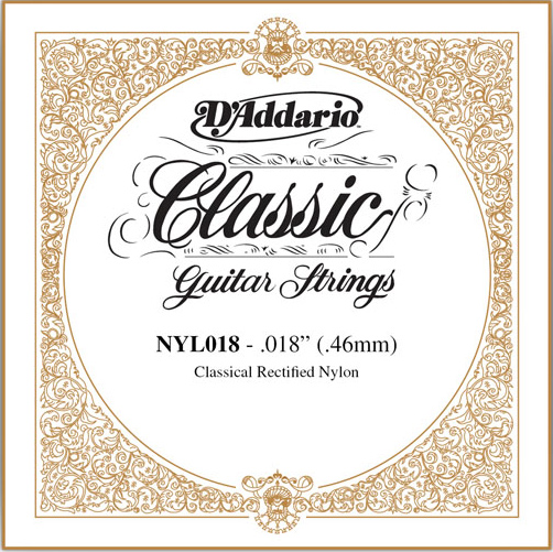 D'Addario Classical Guitar Single Strings - Classics Trebles NYL018 Single Rectified Nylon 018