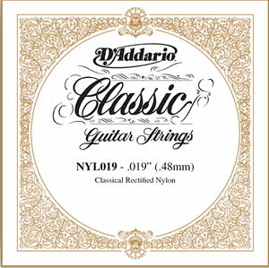 D'Addario Classical Guitar Single Strings - Classics Trebles NYL019 Single Rectified Nylon 019