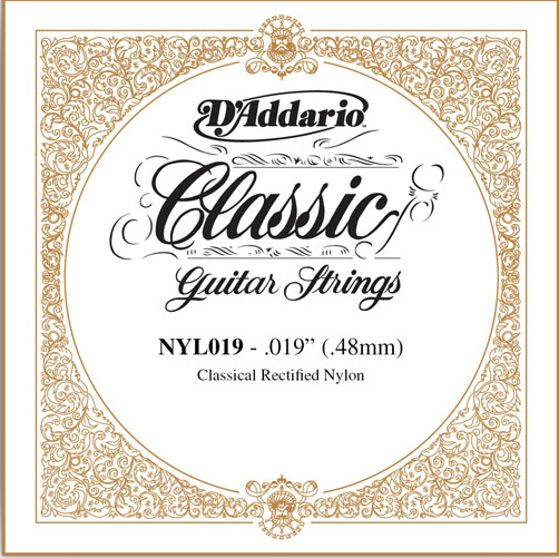 D'Addario Classical Guitar Single Strings - Classics Trebles NYL019 Single Rectified Nylon 019