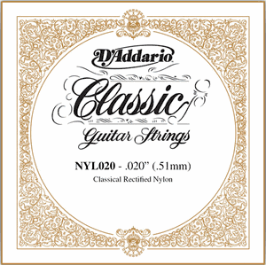 D'Addario Classical Guitar Single Strings - Classics Trebles NYL020 Single Rectified Nylon 020