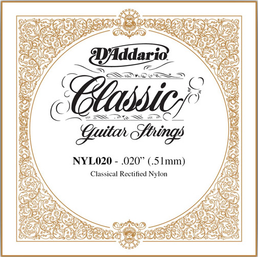 D'Addario Classical Guitar Single Strings - Classics Trebles NYL020 Single Rectified Nylon 020