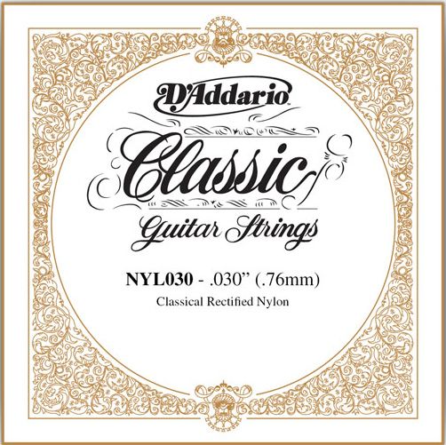 D'Addario Classical Guitar Single Strings - Classics Trebles NYL030 Single Rectified Nylon 030