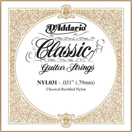 D'Addario Classical Guitar Single Strings - Classics Trebles NYL031 Single Rectified Nylon 031