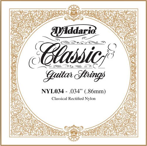D'Addario Classical Guitar Single Strings - Classics Trebles NYL034 Single Rectified Nylon 034