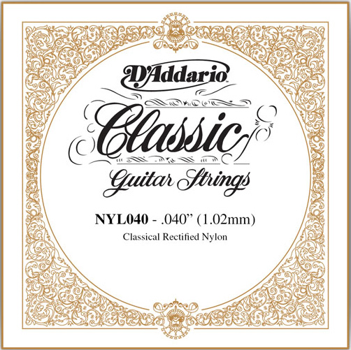 D'Addario Classical Guitar Single Strings - Classics Trebles NYL040 Single Rectified Nylon 040
