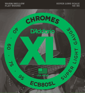 D'Addario ECB80SL Super Long Scale Chromes Flat Wound Electric Bass Strings Super Light 40-95