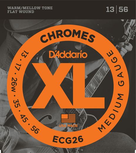 D'Addario Chromes Flat Wound Electric Guitar Strings ECG26 Medium 13-56