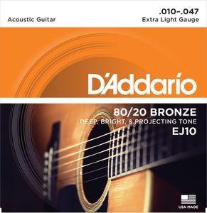 D'Addario EJ 80/20 Bronze Acoustic Guitar Strings EJ10 Extra Light/Orange 10-47