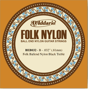 D'Addario EJ Ball End Nylon Folk Guitar Single Strings BEB032 Black Nylon