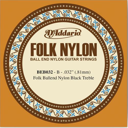 D'Addario EJ Ball End Nylon Folk Guitar Single Strings BEB032 Black Nylon