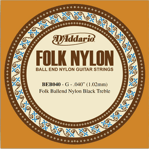 D'Addario EJ Ball End Nylon Folk Guitar Single Strings BEB040 Black Nylon