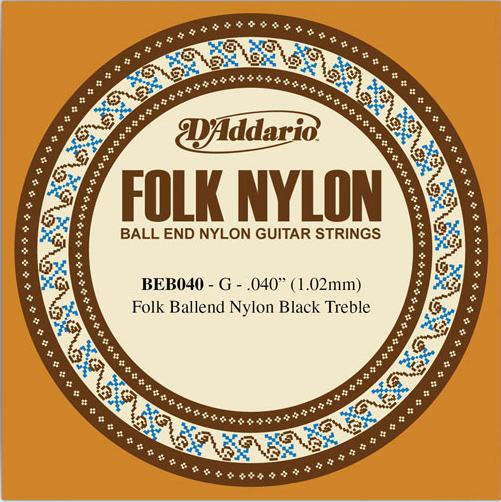 D'Addario EJ Ball End Nylon Folk Guitar Single Strings BEB040 Black Nylon