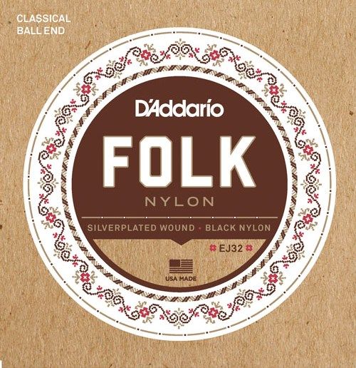 D'Addario EJ Ball End Nylon Folk Guitar Strings, Normal Tension EJ32 Black Silver