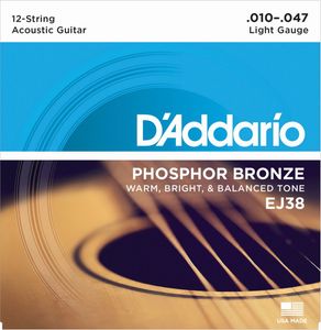 D'Addario EJ Phosphor Bronze 12 String Acoustic Guitar Strings EJ38 Light 10-47