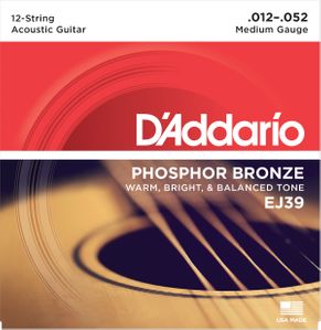 D'Addario EJ Phosphor Bronze 12 String Acoustic Guitar Strings EJ39 Medium 12-52