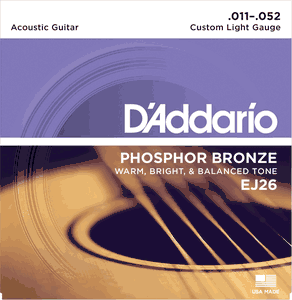 D'Addario EJ Phosphor Bronze Acoustic Guitar Strings EJ26 Custom Light 11-52