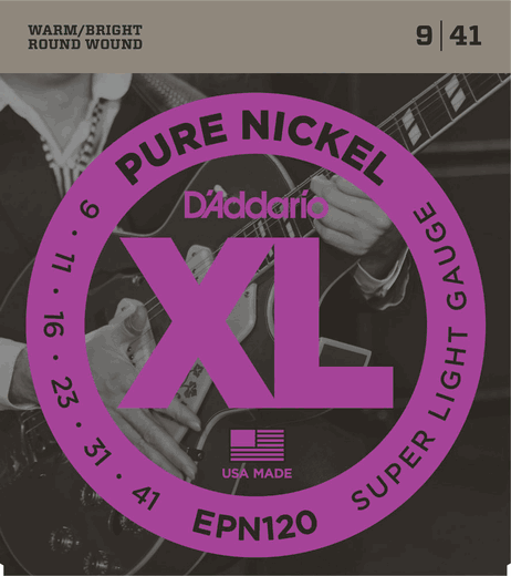 D'Addario EPN Pure Nickel Round Wound Electric Guitar Strings EPN120 Super Light 9-41